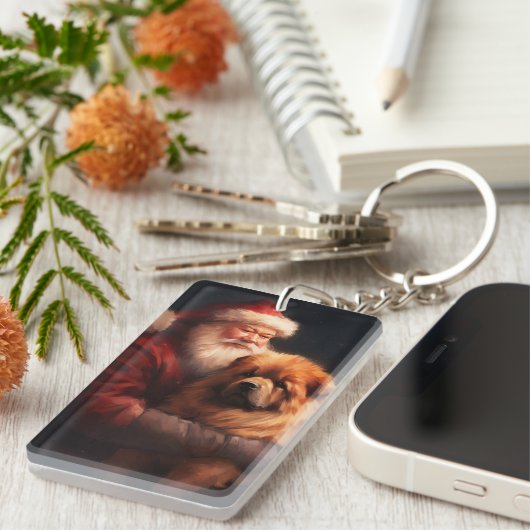 Chow Chow met Sinterklaas Feestelijke Kerstmis Sleutelhanger (Voorkant Rechts)