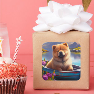 Chow Chow op een Peddel: Een Schitterend Avontuur Vierkante Sticker
