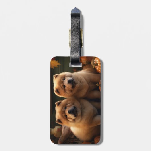 Chow Chow Puppy Herfst Delight Pompoen Bagagelabel (Achterkant verticaal)