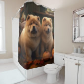 Chow Chow Puppy Herfst Delight Pompoen Douchegordijn (In situ)