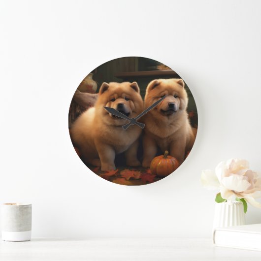Chow Chow Puppy Herfst Delight Pompoen Grote Klok (Huis)