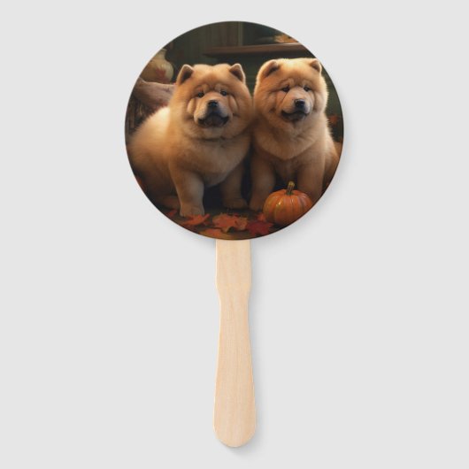 Chow Chow Puppy Herfst Delight Pompoen Handwaaier (Achterkant)
