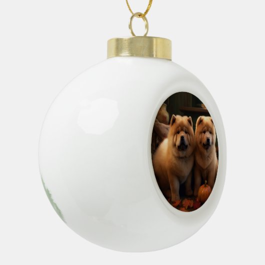 Chow Chow Puppy Herfst Delight Pompoen Keramische Bal Ornament (Links)