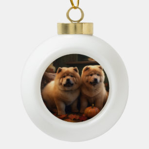 Chow Chow Puppy Herfst Delight Pompoen Keramische Bal Ornament