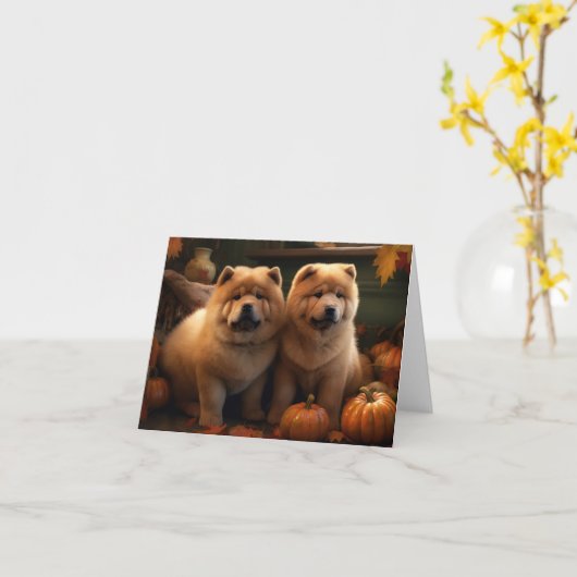 Chow Chow Puppy Herfst Plezier Pompoen Kaart (Gele Bloem)