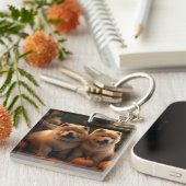 Chow Chow Puppy Herfst Plezier Pompoen Sleutelhanger (Voorkant Rechts)