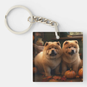 Chow Chow Puppy Herfst Plezier Pompoen Sleutelhanger