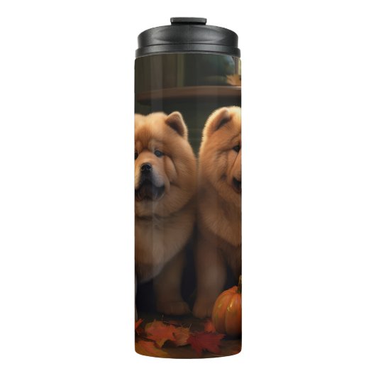 Chow Chow Puppy Herfst Plezier Pompoen Thermosbeker (Voorkant)