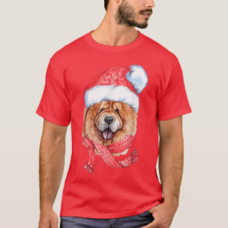 Chow Chow Santa Hat Red Scarf Cute Dog Lover Chris T-shirt