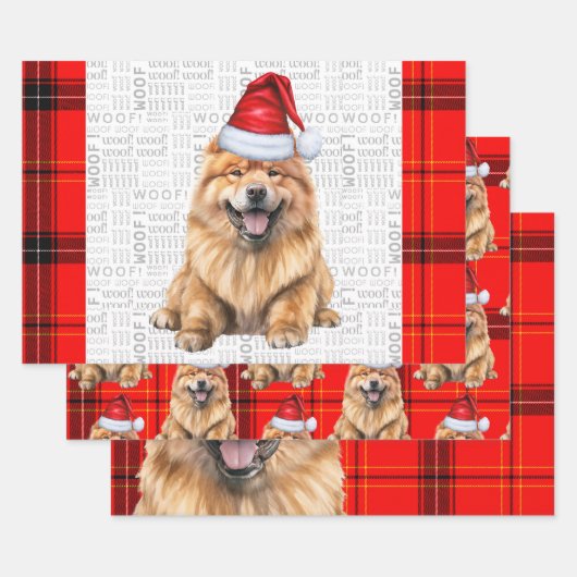 Chow Chow Santa hond op Red Plaid Kerstmis Inpakpapier Vel (Set)