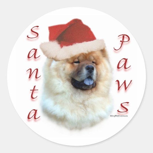 Chow Chow Santa Paws Ronde Sticker (Voorkant)