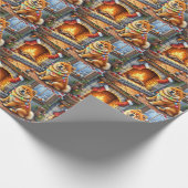 Chow Chow Sitting Fireplace with Christmas Lights Cadeaupapier (Hoek)