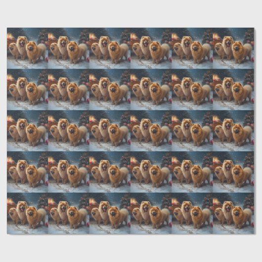 Chow Chow Snowy Sleigh Kerst Decor Cadeaupapier (Vlak)