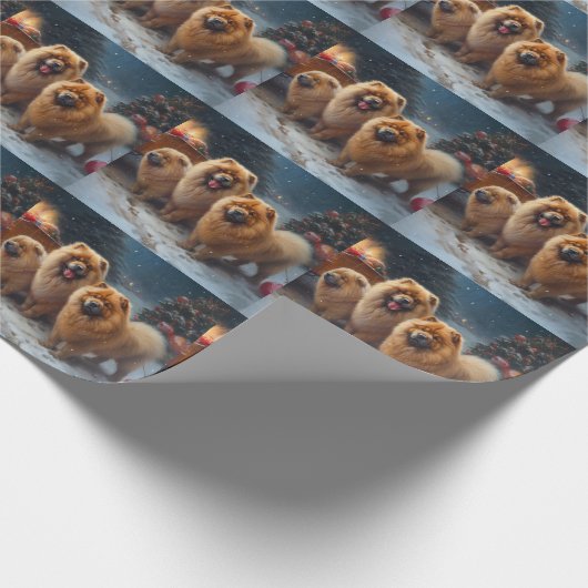 Chow Chow Snowy Sleigh Kerst Decor Cadeaupapier (Hoek)