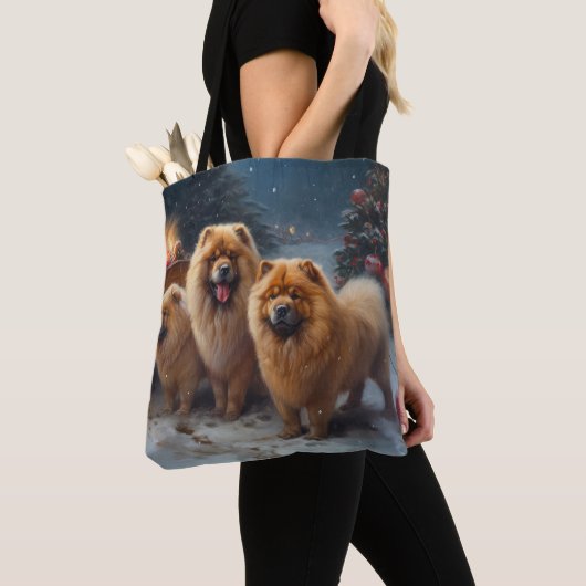 Chow Chow Snowy Sleigh Kerst Decor Draagtas (Dichtbij)
