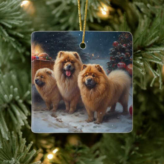 Chow Chow Snowy Sleigh Kerst Decor Keramisch Ornament (Boom)