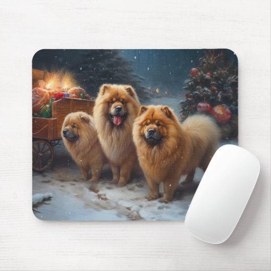 Chow Chow Snowy Sleigh Kerst Decor Muismat (Met muis)