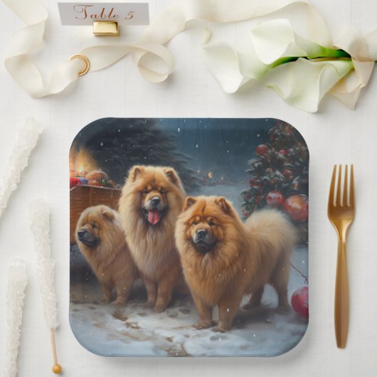 Chow Chow Snowy Sleigh Kerst Decor Papieren Bordje (Huwelijk)
