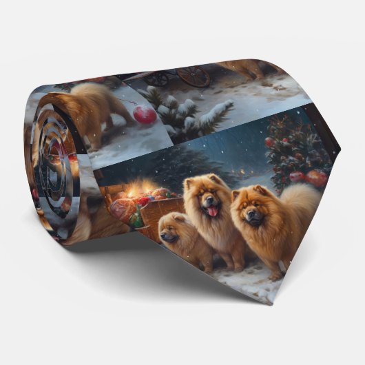 Chow Chow Snowy Sleigh Kerst Decor Stropdas (Opgerold)