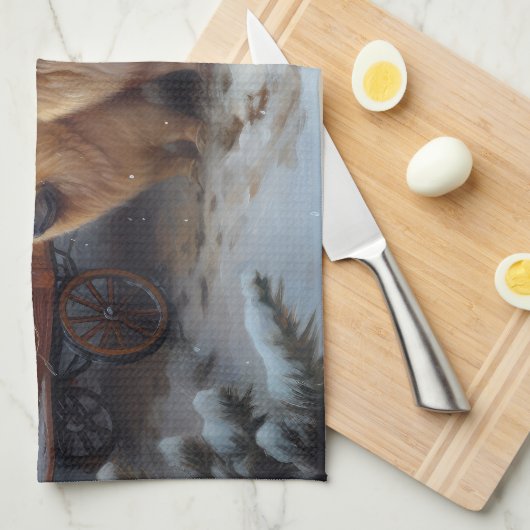 Chow Chow Snowy Sleigh Kerst Decor Theedoek (Quarter Fold)