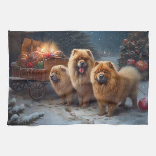 Chow Chow Snowy Sleigh Kerst Decor Theedoek (Horizontaal)