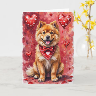 Chow Chow Valentijnsdag Hond Zit met Harten Rood Kaart