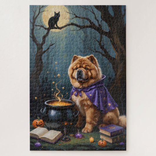 Chow Dog grillige Halloween schilderij Legpuzzel (Verticaal)