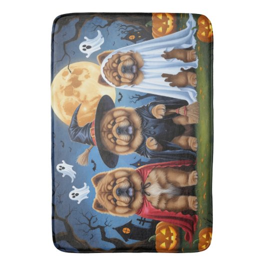 Chow Dog Pumpkin Halloween Grappig Badmat (Voorkant Verticaal)
