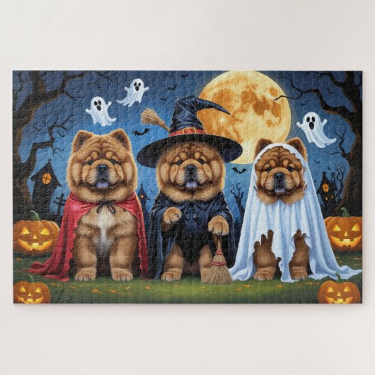 Chow Dog Pumpkin Halloween Grappig Legpuzzel (Horizontaal)