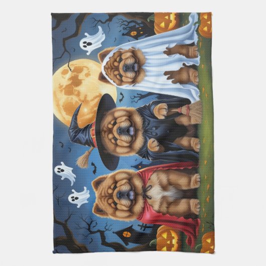 Chow Dog Pumpkin Halloween Grappig Theedoek (Verticaal)