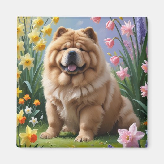 Chow Dog Spring Bloemen Schilderen Magneet (Voorkant)