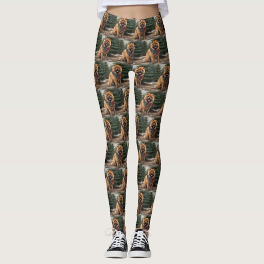 Chow Hond in Sneeuw Kerstmis Leggings (Voorkant)