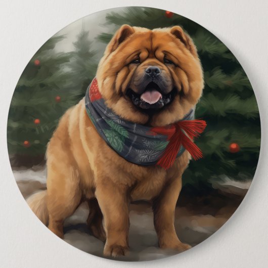 Chow Hond in Sneeuw Kerstmis Ronde Button 6,0 Cm (Voorkant)