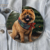 Chow Hond in Sneeuw Kerstmis Ronde Button 6,0 Cm (In situ)