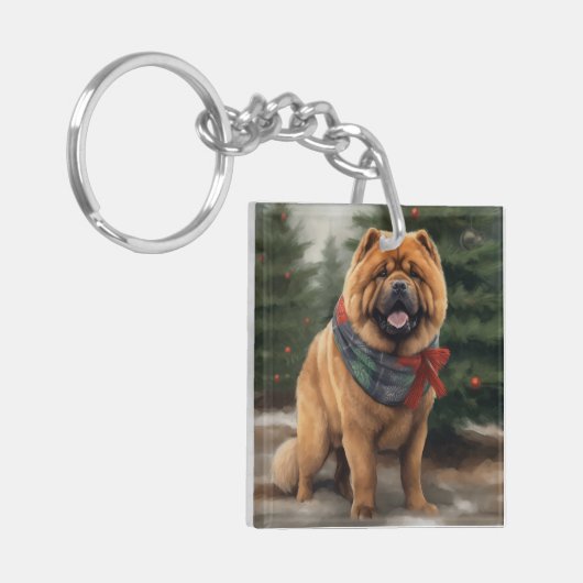 Chow Hond in Sneeuw Kerstmis Sleutelhanger (Voorkant Links)
