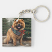 Chow Hond in Sneeuw Kerstmis Sleutelhanger (Achterkant)