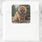 Chow Hond in Sneeuw Kerstmis Vierkante Sticker (Tas)