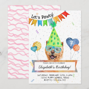 Chow laat Pawty Dog Birthday Party Uitnodiging
