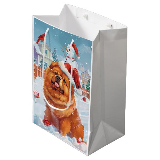 Chow Winter Wonderland Kerstvreugde Medium Cadeauzakje (Voorkant Gekanteld)
