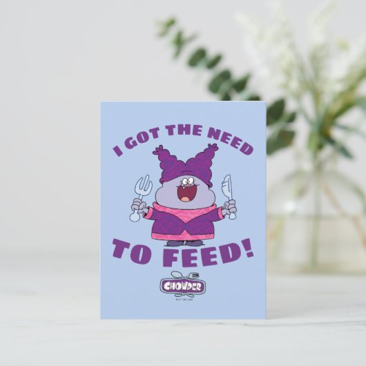 Chowder met vork en mes briefkaart (Staand voorkant)