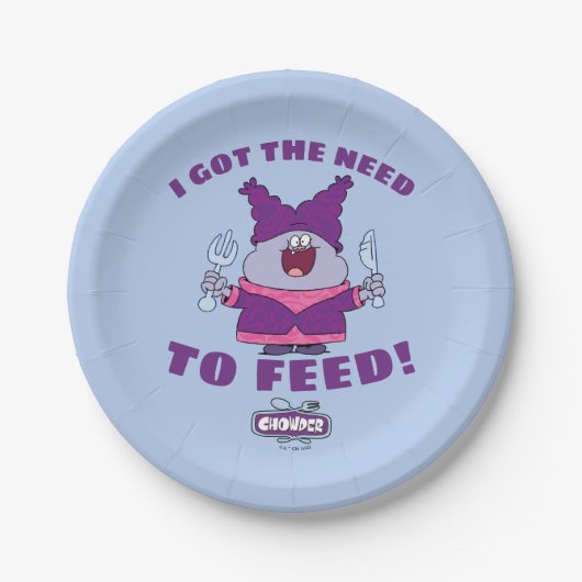 Chowder met vork en mes papieren bordje (Voorkant)
