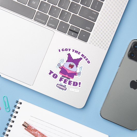 Chowder met vork en mes sticker (Laptop met iPhone)