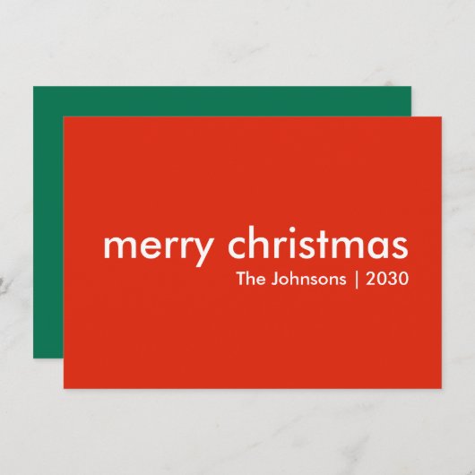 Chrismas Plain | Moderne, minimale helderrode naam Feestdagenkaart (Voorkant / Achterkant)