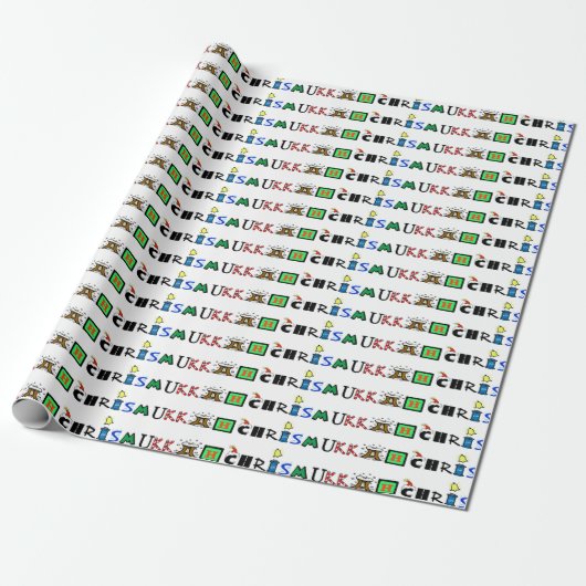 Chrismukkah Graphic Text Gift Wrap Cadeaupapier (Uitgerold)