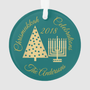 Chrismukkah Hanukkah Kerstmis Gold Blauwgroen Eleg Ornament