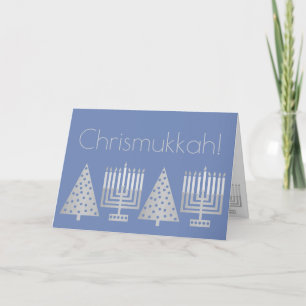 Chrismukkah Silver Blue Holiday Voeg je foto toe Feestdagen Kaart