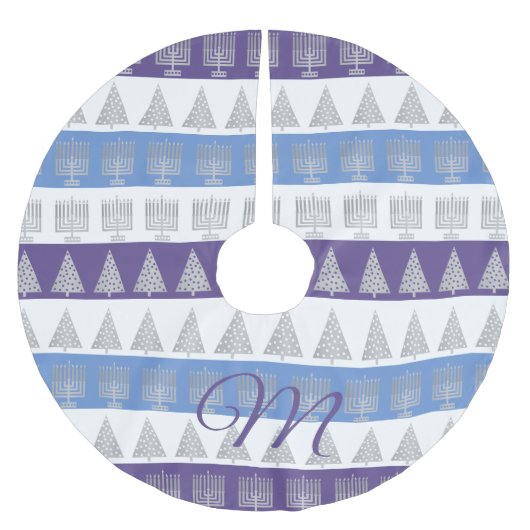 Chrismukkah Silver Stripes Optioneel monogram Kerstboom Rok (Voorkant)
