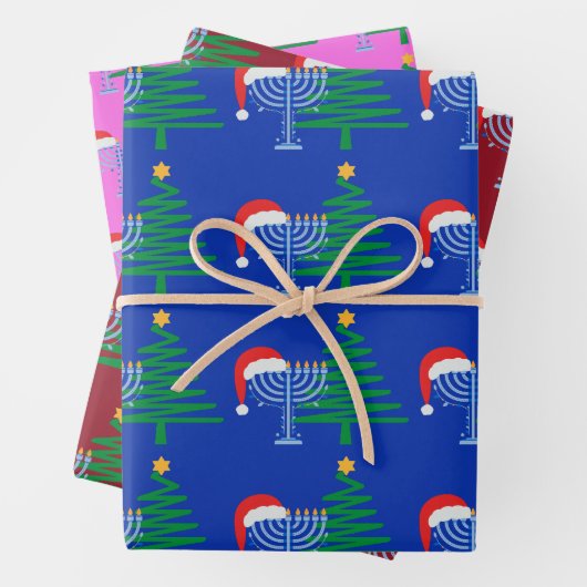 Chrismukkah Wrapping Paper Flat Sheet Set van 3 (In situ)
