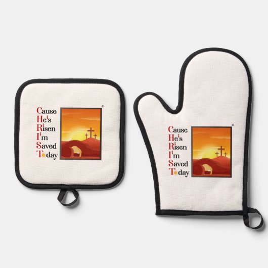 Christ Acroniem Oven Mitt & Pot Holder Ovenwant & Pannenlap Set (Voorkant)