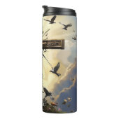 Christ Cross Ascends Doves Flowers Thermosbeker (Geroteerd rechts)